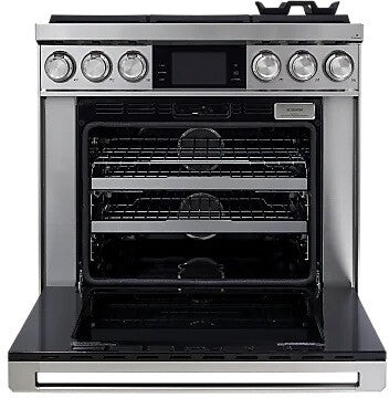 Dacor DOP36C86DLS/DA 36 inch dual fuel range silver stainless steel - oven door open
