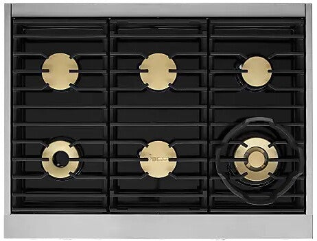 Dacor DOP36C86DLS/DA 36 inch dual fuel range silver stainless steel - cooktop top view