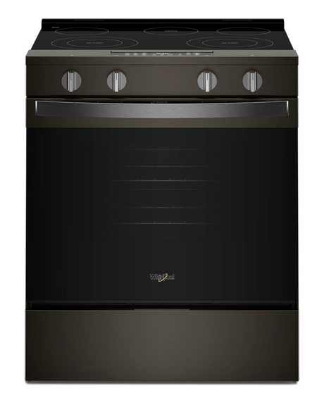 Whirlpool WSES4530TV black stainless electric range front