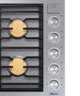 Dacor DTG36M955FS 36 Inch Gas Cooktop Illumina knob controls detail