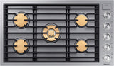 Dacor DTG36M955FS 36 Inch Gas Cooktop Silver Stainless front view