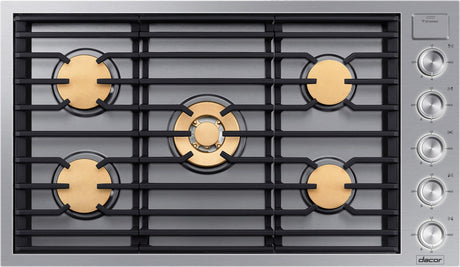 Dacor DTG36M955FS 36 Inch Gas Cooktop Silver Stainless front view