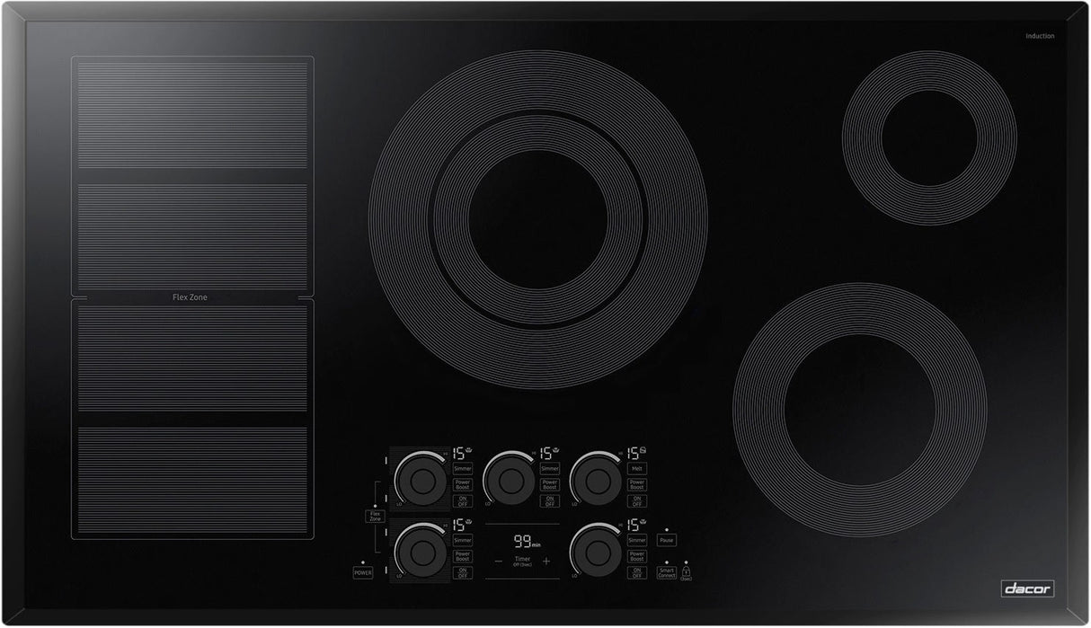 Dacor DTI36P876BB 36 Inch Induction Cooktop Black Glass top view