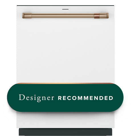 Café CDT888P4VW2 24-inch CustomFit smart dishwasher in Matte White with brushed bronze handle