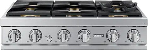 Dacor DTT36T960GS 36 Inch Gas Rangetop Silver Stainless front view