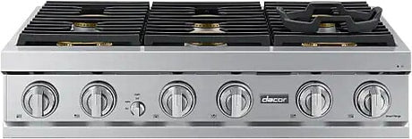 Dacor DTT36T960GS 36 Inch Gas Rangetop Silver Stainless front view