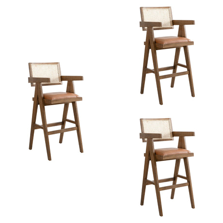 Harley - Nutmeg Brown Solid Wood And Rattan Upholstered 30" Bar Height Barstool