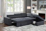 Haris - Sleeper Sofa Sectional With Adjustable Headrest And Storage Ottoman - Dark Gray