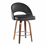 Renee - Upholstered Fixed-Height Barstool (Set of 2) - Walnut Wood, Chrome Metal