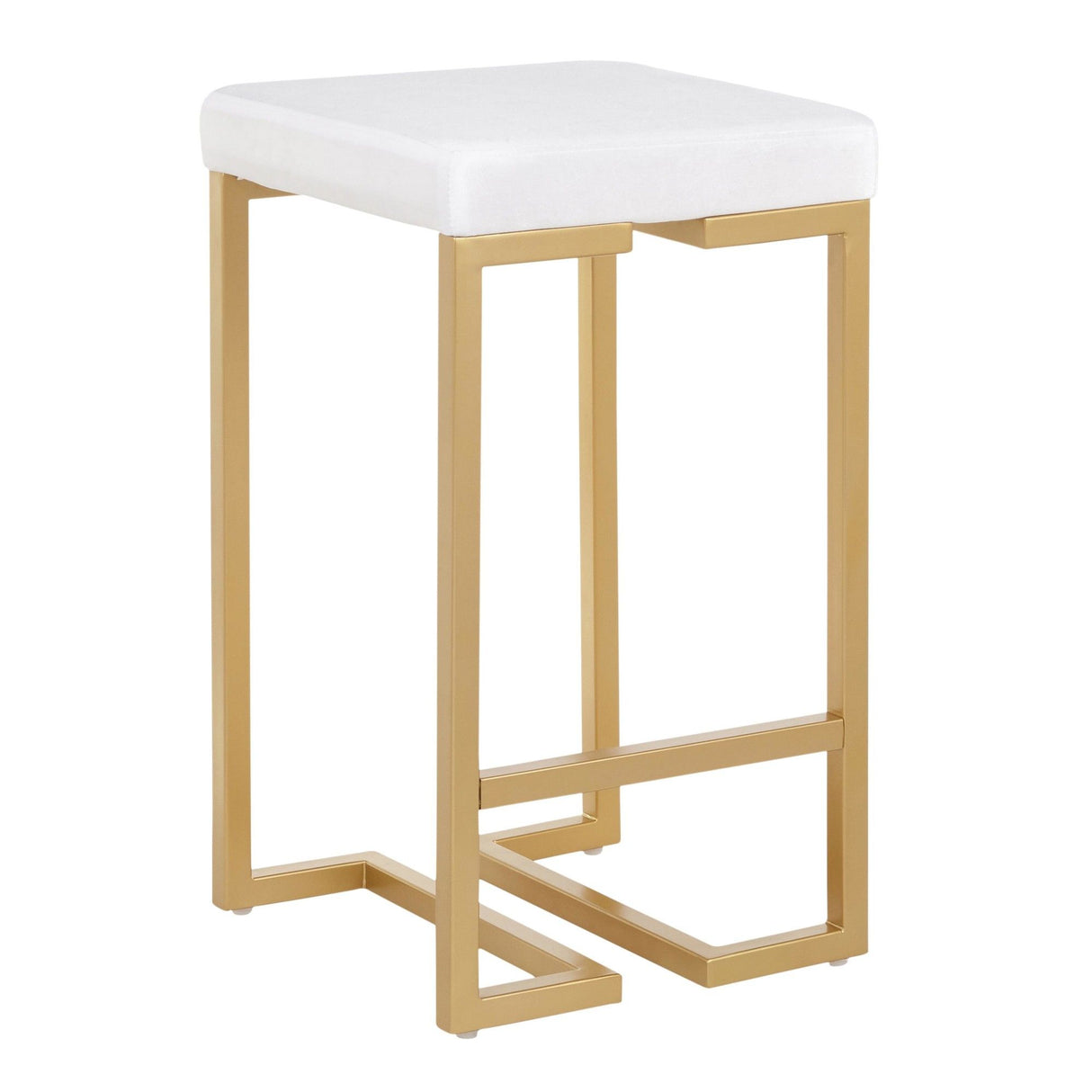 Midas - 26" Contemporary - Glam Counter Stool - Gold With White Velvet Cushion (Set of 2)