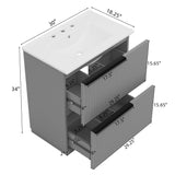 Fluted Bathroom Vanity With Ceramic Sink, Freestanding Cabinet