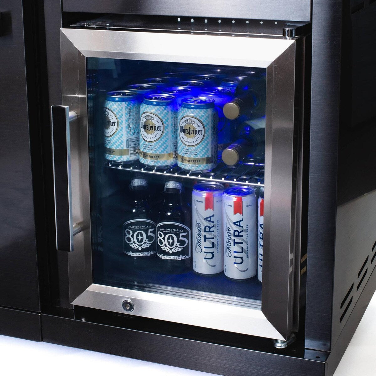 Mont Alpi Compact Series 6 Ft Natural Gas Outdoor Kitchen Island w/ Fridge in Black Stainless Steel - MA-957FC