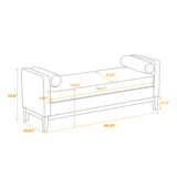 Elegant Upholstered Bench, Daybed, Ottoman With Wood Legs & Bolster Pillows - Ivory Boucle