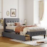 Twin Size Upholstered Platform Bed With 2 Drawers - Gray