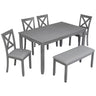 6 Pieces Kitchen Dining Set, Rectangular Wooden Dining Table With 4 Chairs And A Bench