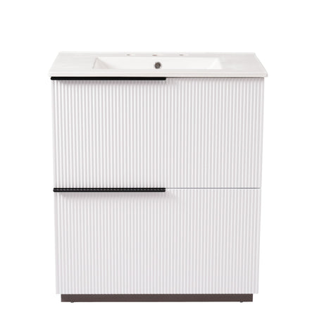 Fluted Bathroom Vanity With Ceramic Sink, Soft Close Slides