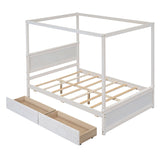 Canopy Platform Bed With Drawers, Support Slats, No Box Spring Needed