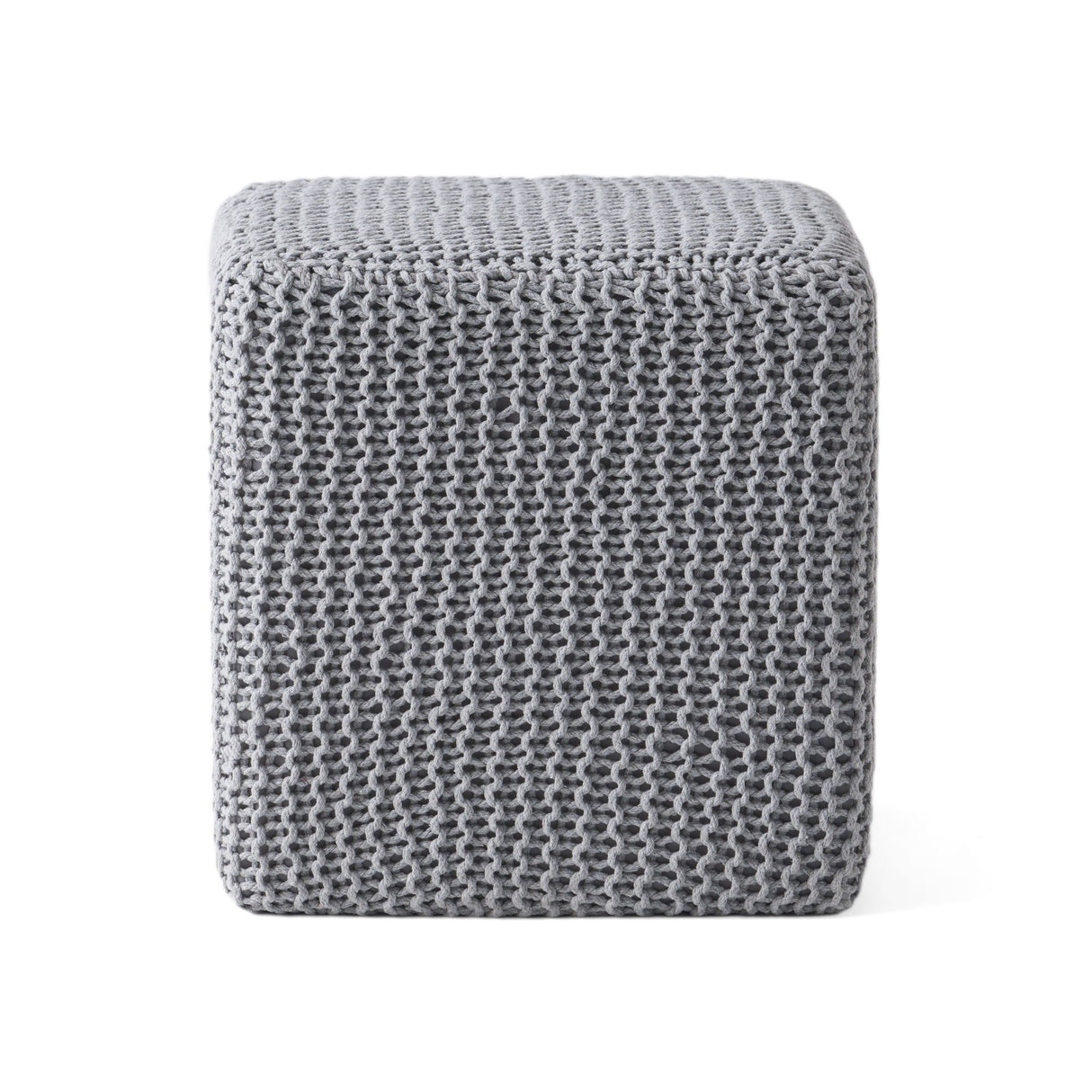 Chabani - Indoor Modern Knitted Fabric Cube Pouf Ottoman - Light Gray