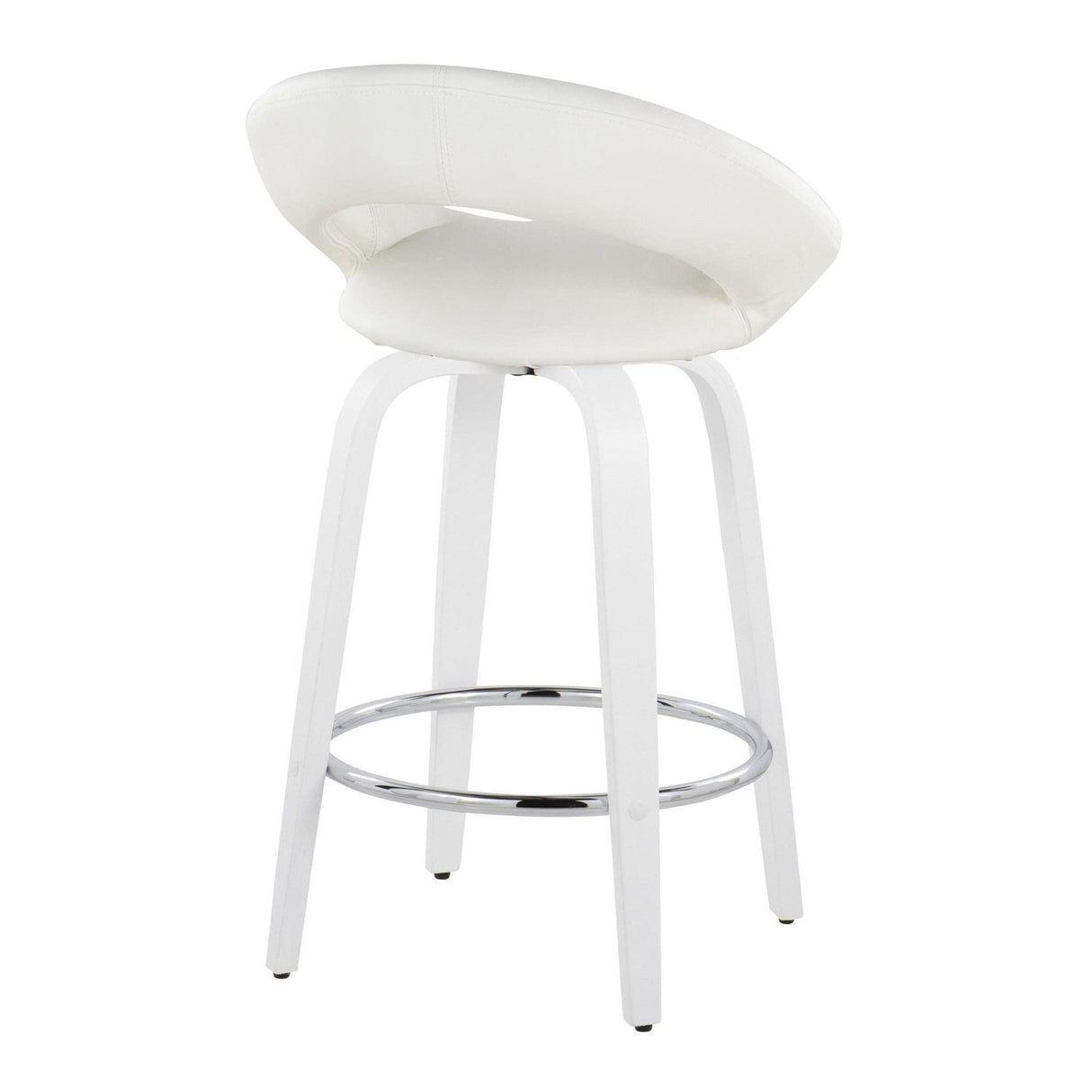 Cinch - Contemporary Fixed-Height Swivel Counter Stool (Set of 2) - White Wood & White Faux Leather With Round Chrome Footrest