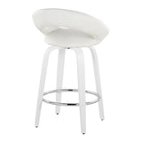 Cinch - Contemporary Fixed-Height Swivel Counter Stool (Set of 2) - White Wood & White Faux Leather With Round Chrome Footrest