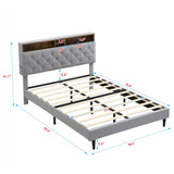 Modern Upholstered Platform Bed Frame With Button Tufted Headboard And USB Ports