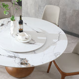 Round Modern Marble Dining Table (Table Only) - Walnut / White