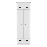 Dresser Closet With Upper Storage Covered With 1 Door, 2 Central Shelves, 1 Tube For Hanging Clothes Covered By 2 Doors, 1 Drawer At The Bottom - White