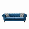 Mid Century Chesterfield Velvet Fabric Sofa With Roll Armrest & Nailhead, Blue, 87 Inches