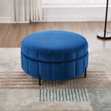 Upholstered Round Ottoman With Reversible Lid, Channel Tufted Pumpkin Shape