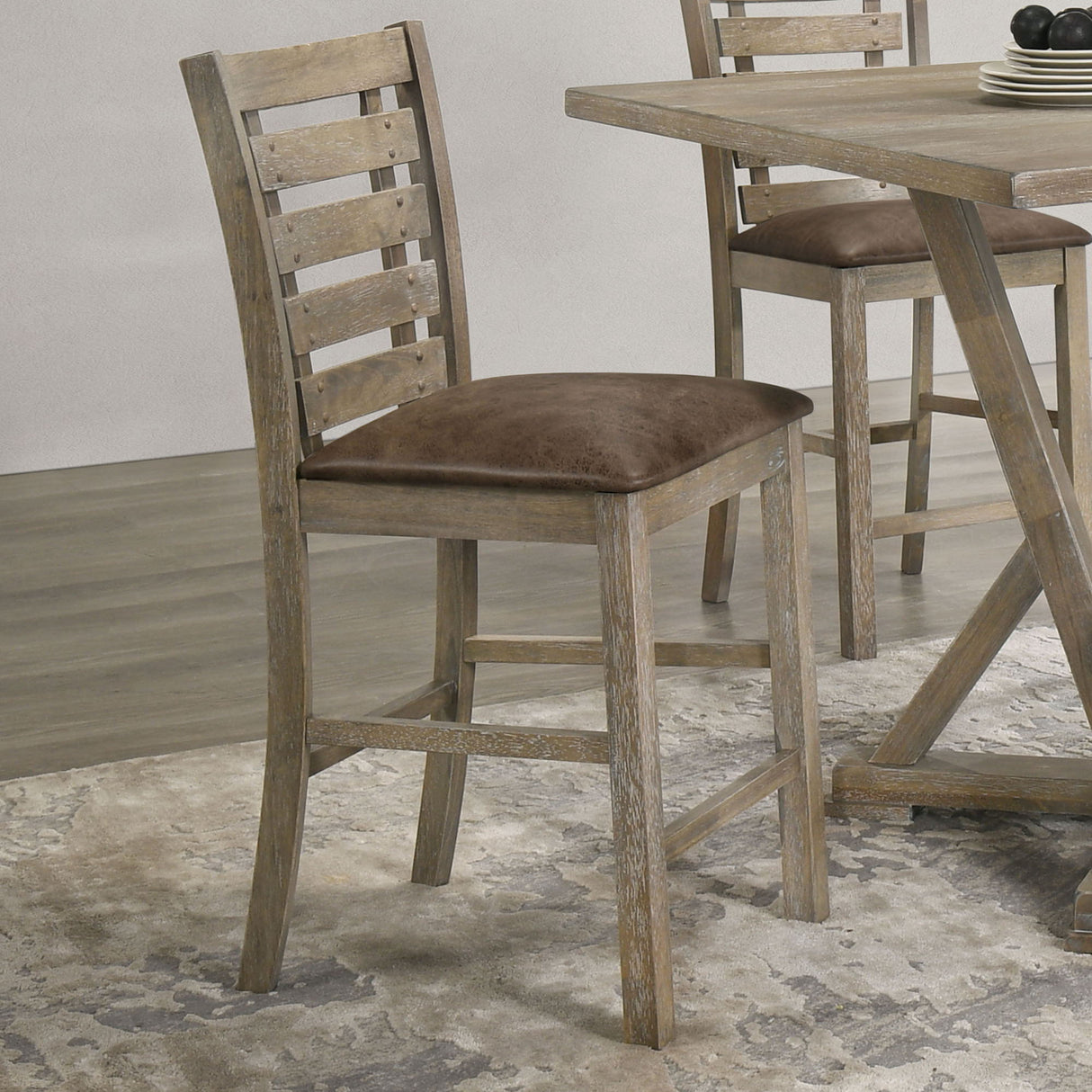 Dining Counter Height Chairs Modern Farmhouse Rustic Look Distressed Design Ladderback Solid Wood (Set of 2) - Grayish Brown
