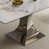 Modern Rectangular Dining Table For 6 - 8, Plated Hourglass Base