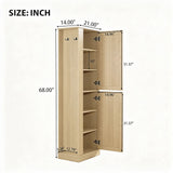 Tall Freestanding Bathroom Storage Cabinet With Adjustable Shelves And Side Hooks