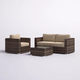 Modern Style Hdpe Wicker Seating Group With Cushions For 3 People In Brown Finish