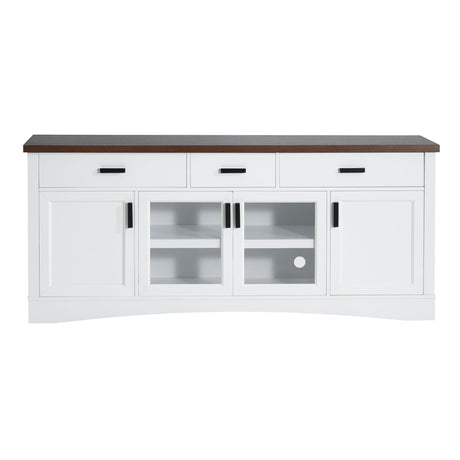 TV Console Stand, Glass Doors & Storage Drawers, Adjustable Shelves