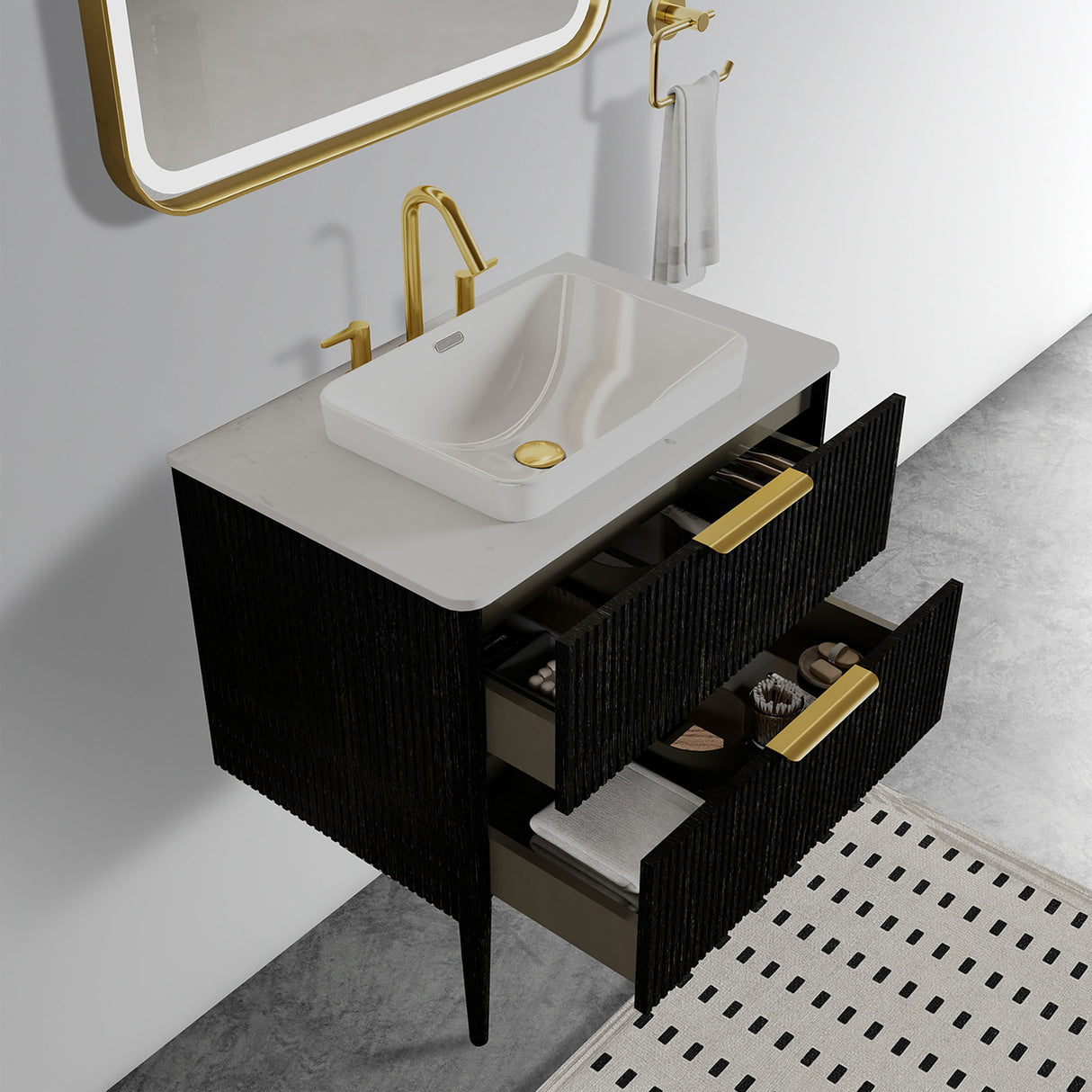 Elena - Modern Bathroom Vanity With Sink With Ample Storage, 2 Soft Close Drawers
