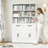 Bookcase Tall With 2 Doors & 2 Drawers, Fixed Open Shelves - White
