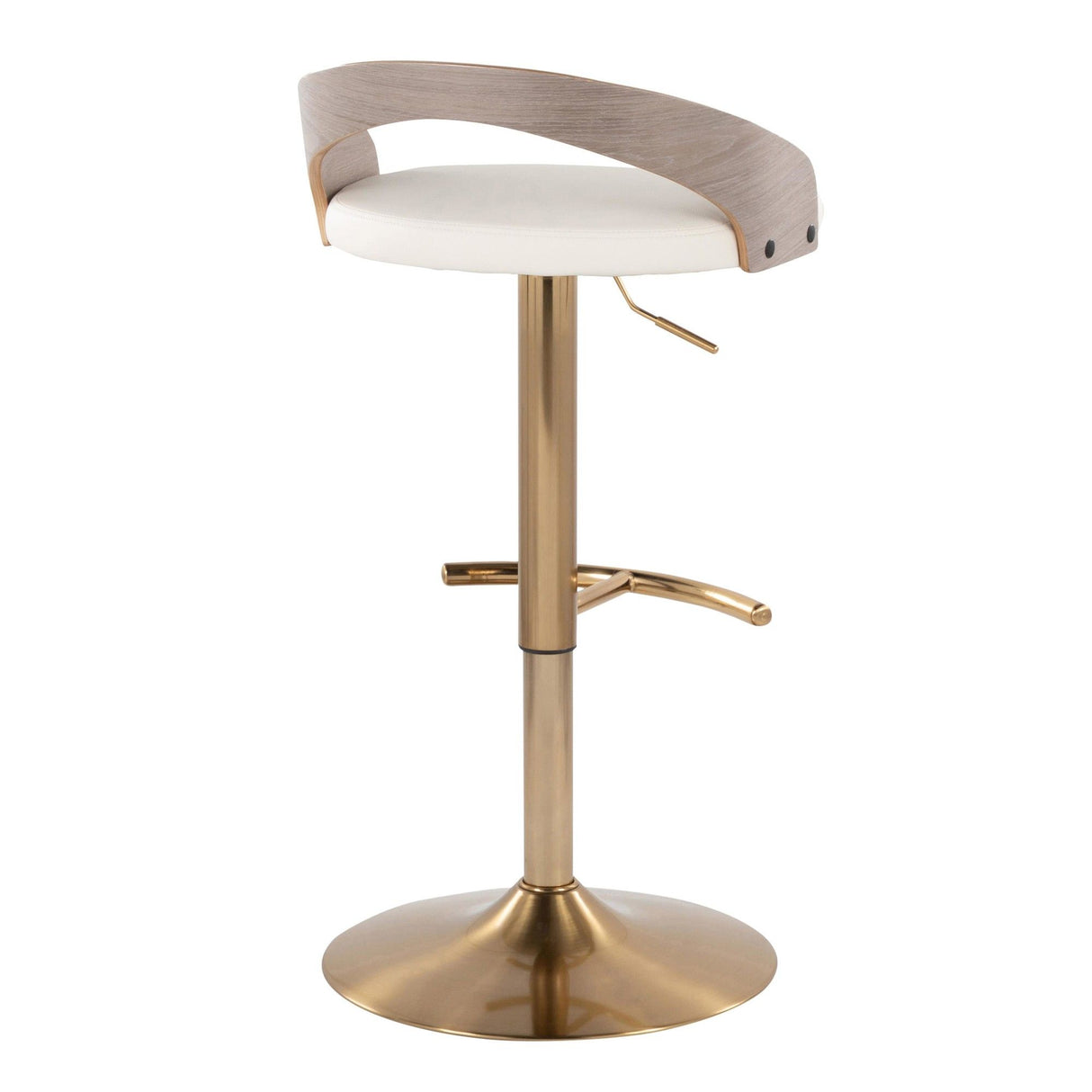 Grotto - Adjustable Barstool (Set of 3) - Gold Metal, Light Gray Wood