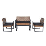 4 Piece Patio Furniture Set With Acacia Wood Table Top And Cushions