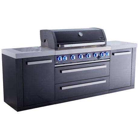 Mont Alpi Black Series 8 Ft Natural Gas Outdoor Kitchen Island w/ Side Burner - MAi805-BSS
