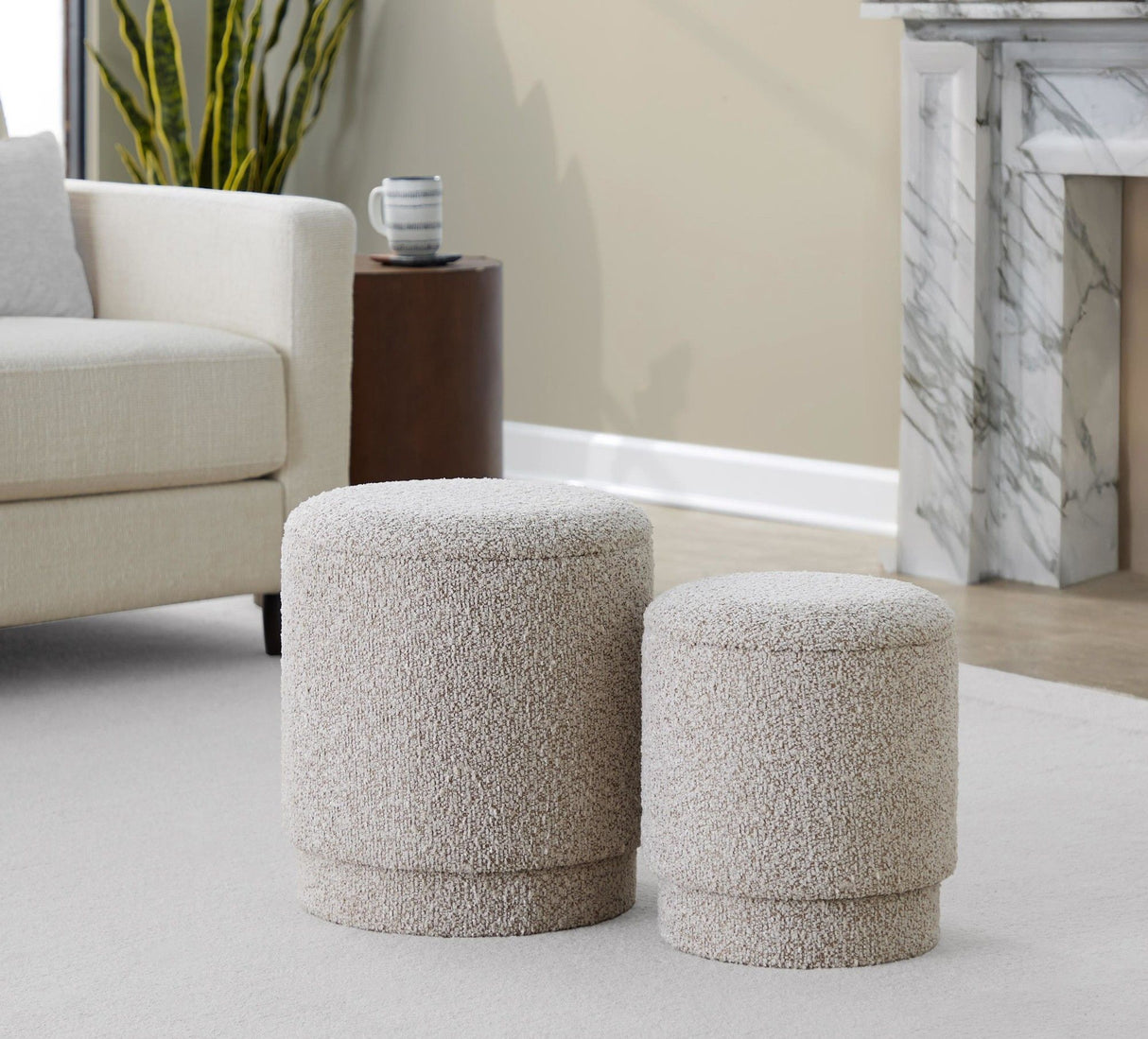 Marla - Upholstered Ottoman (Set of 2) - Light Brown Fabric