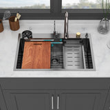 Waterfall Kitchen Sink With Pull Out Faucet & Cup Washer