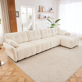 Sofa Set With Ottoman And Pillows, Textured, High Resilience Cushions
