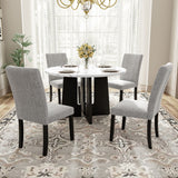 5 Piece Round Dining Table Set, Dining Table And 4 Upholstered Chairs For Dining Room, Kitchen Room, Living Room - White / Gray