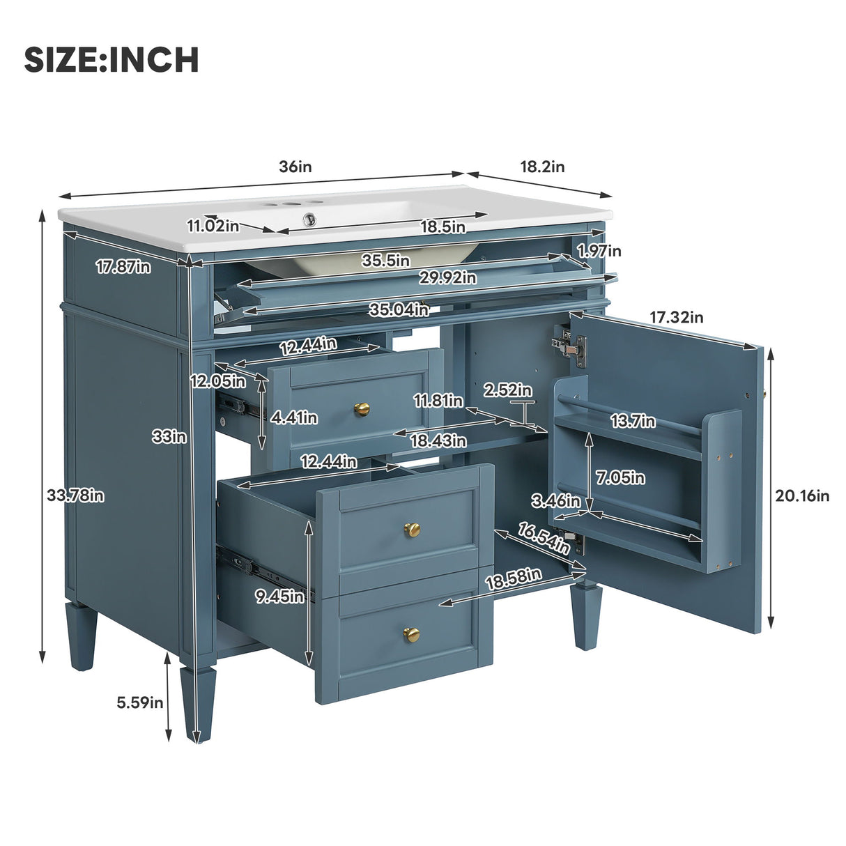 Bathroom Vanity With Top Sink, 2 Drawers And Tip Out Drawer