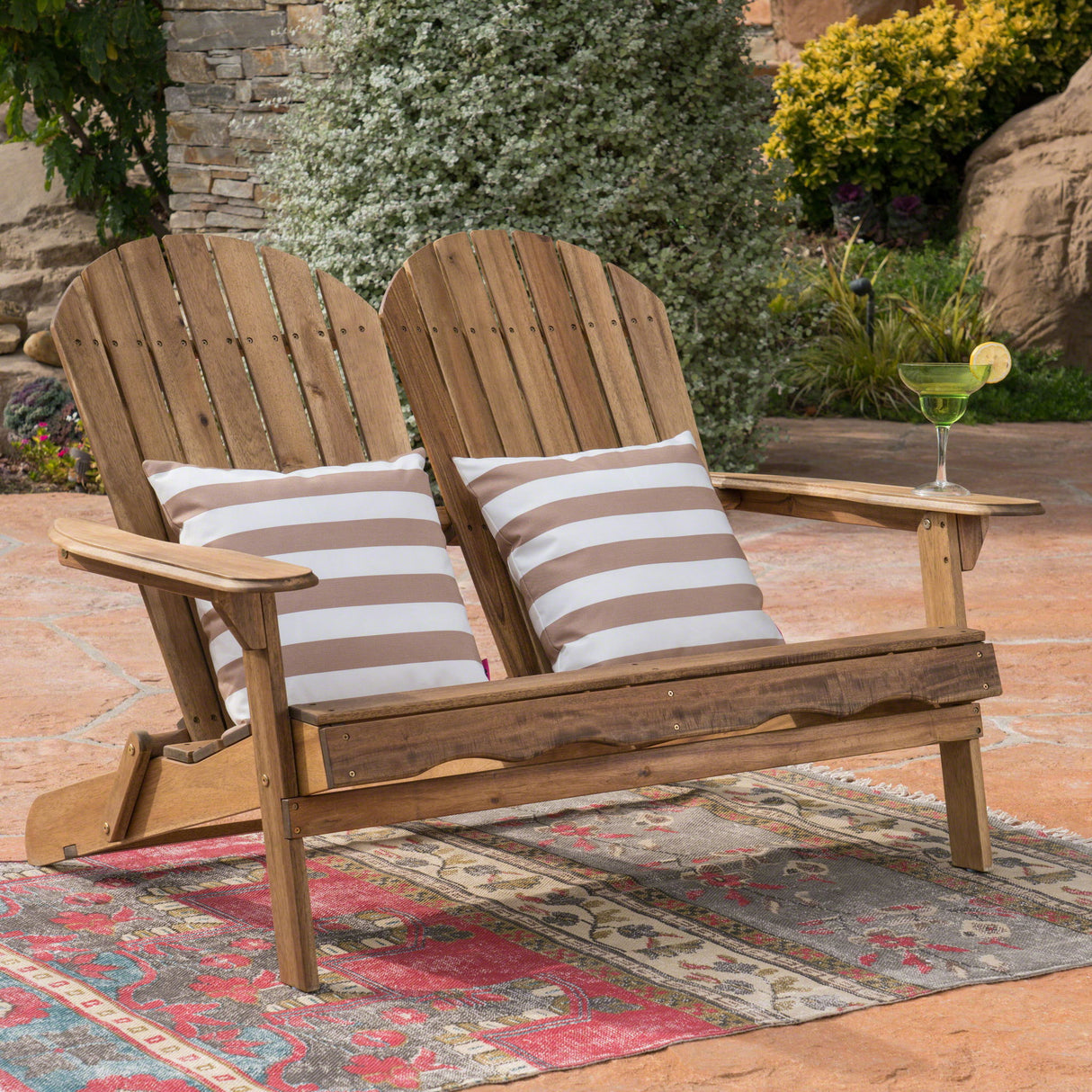 Outdoor Adirondack Rocking Loveseat With Hand Crafted Details