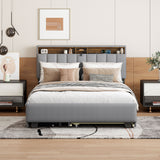 Upholstered Platform Bed With Storage Headboard, Trundle & 2 Drawers And A Set Of Sockets & USB Ports