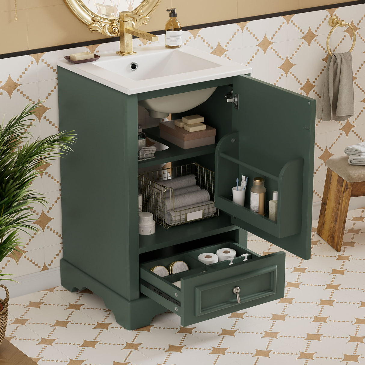 Bathroom Vanity With Sink, Soft Close Door, Adjustable U-Shaped Shelf