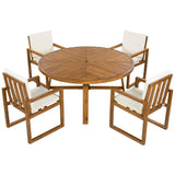 5 Piece Outdoor Patio Dining Set With 4 Armchairs And Table - Beige