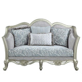 Qunsia - Loveseat With 4 Pillows - Light Gray Linen & Champagne