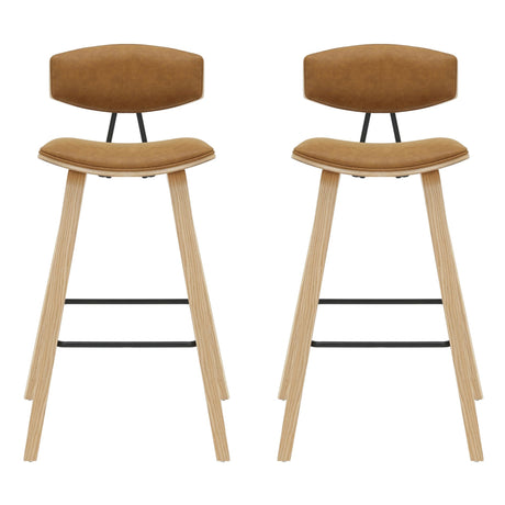 Fox - Bar Height Curved Back Wood Bar Stool With Faux Leather Seat